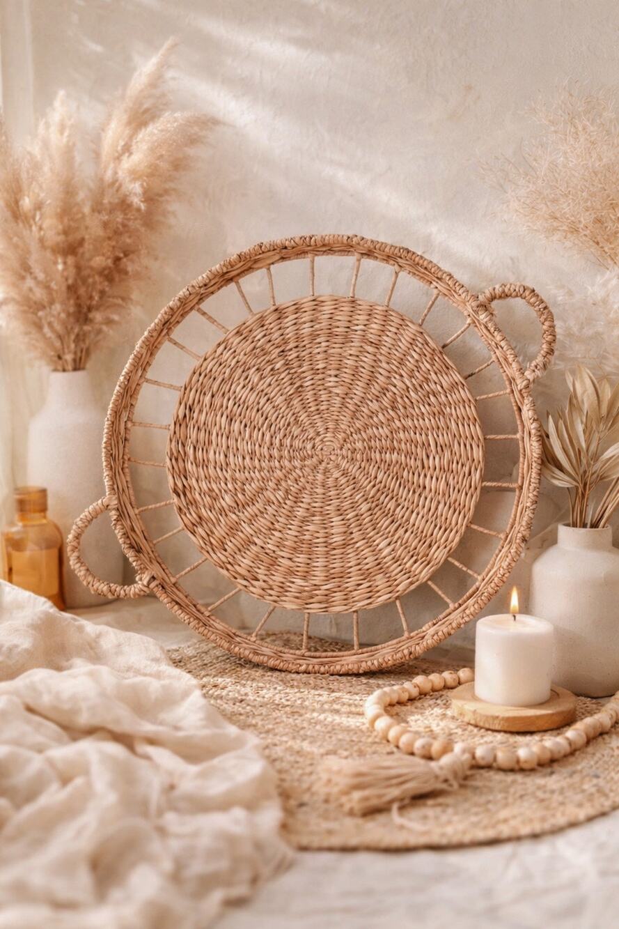 Magnolia Woven Sunbeam boho modern farmhouse seagrass rattan wall tray